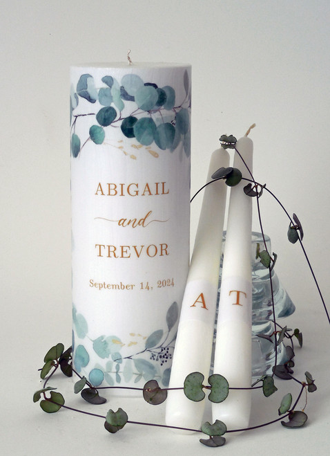 Boho Gold Eucalyptus Wedding Unity Candle Set