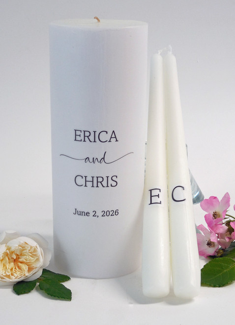 Personalized Black  Minimal Elegance Wedding Unity Candle Set - candles for wedding ceremony - Customized simple unity candles.