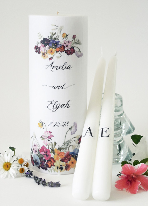 Pansy Wedding Unity Candle Set
