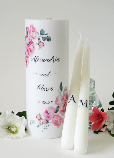 Peonies Wedding Unity Candle Set