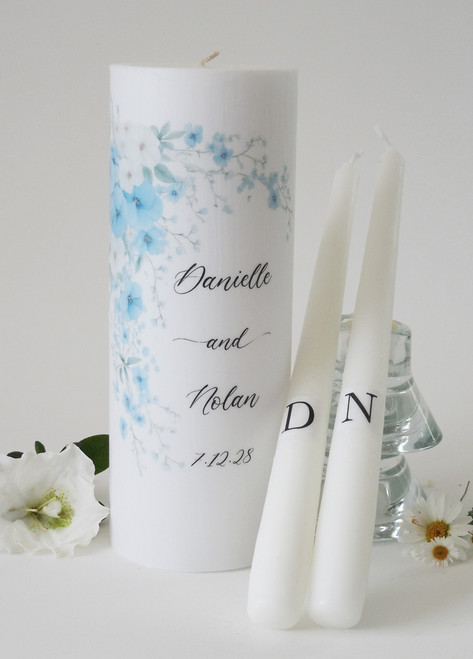 Blue Morning Glory Wedding Unity Candle Set