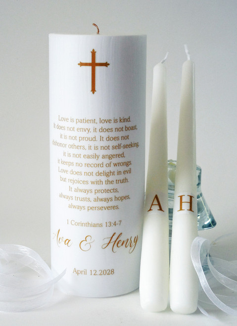 Traditional Cross Wedding Unity Candles - Gold