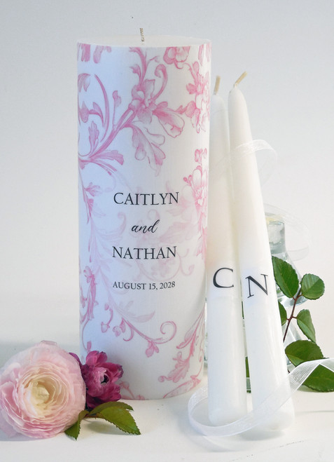 Pink Toile Delft Wedding Unity Candles