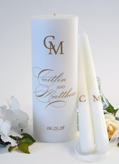 Block Monogram Wedding Unity Candles - Gold