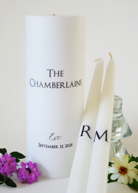 Personalized Black Surname Wedding Unity Candles - candles for wedding ceremony - Customized last name wedding candles.