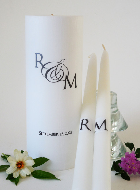 Personalized Black Ampersand Wedding Unity Candles - candles for wedding ceremony - Customized monogram wedding candles.