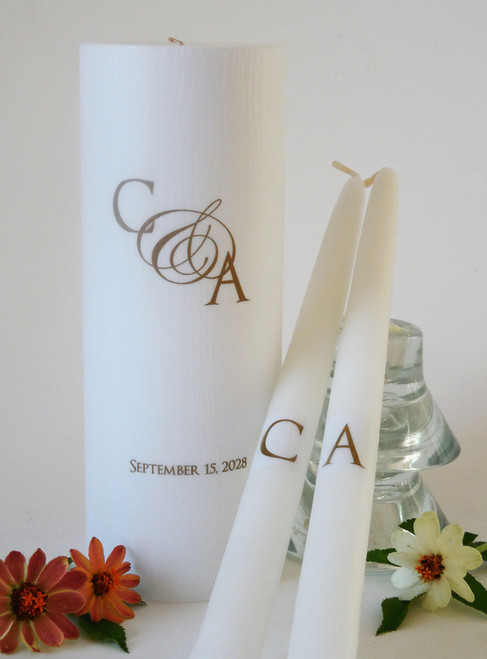 Personalized Gold Ampersand Wedding Unity Candles - candles for wedding ceremony - Customized monogram wedding candles.
