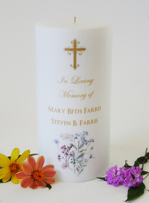 Personalized Blue Bouquet 3x6 Memorial Candle - Customized Memorial Candles