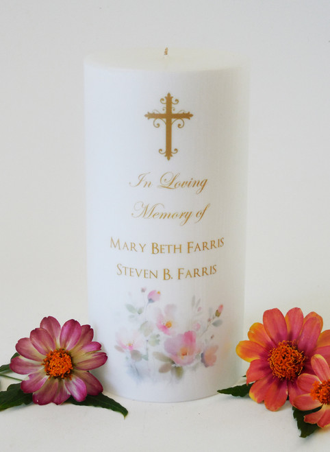Personalized Pink Bouquet 3x6 Memorial Candle - Customized Memorial Candles