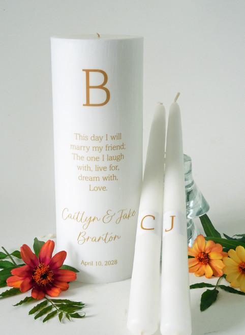 Personalized Gold This Day 1 Initial Monogram Wedding Unity Candles - candles for wedding ceremony - Customized wedding candles.