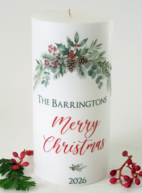 Personalized Christmas Garland 3x6 Christmas Candle - Customized Christmas Candles