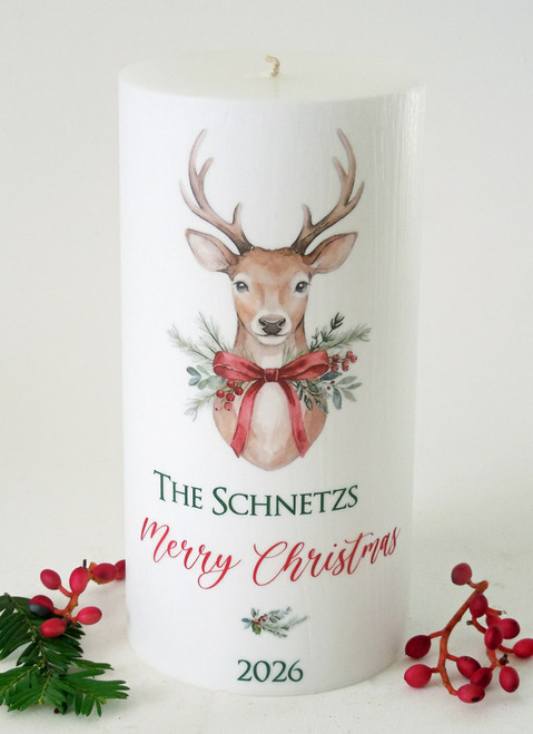 Personalized Christmas Reindeer 3x6 Christmas Candle - Customized Christmas Candles