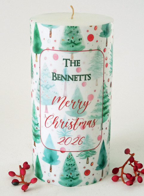 Personalized Christmas Trees 3x6 Christmas Candle - Customized Christmas Candles