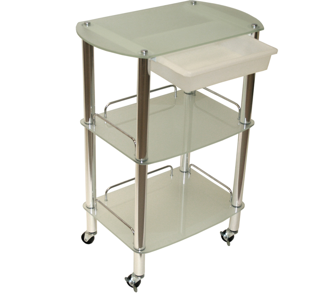 XL Glass & Chrome Trolley with Slide-Out Storage Bin - InkBed