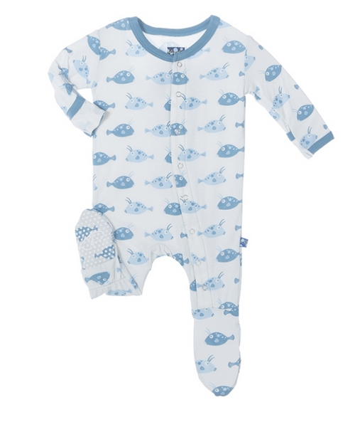 Print Footie with Snaps in Boy Cowfish