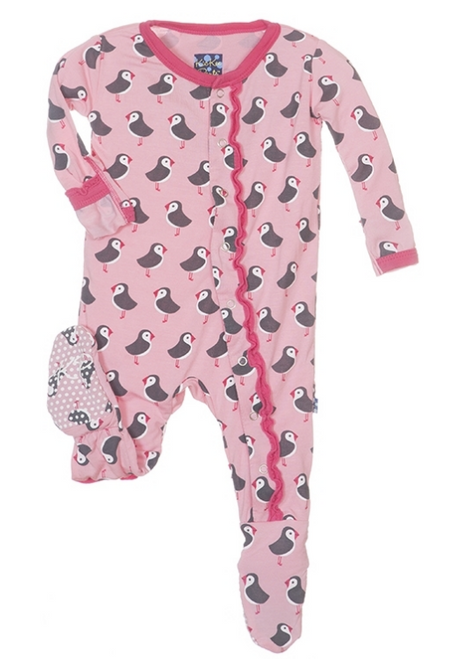 Print Muffin Ruffle Footie in Lotus Puffin