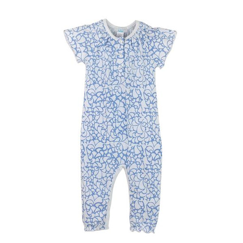 Angel Sleeve Romper in Big Floral in Indigo