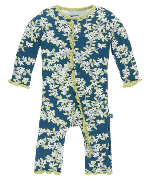 Print Classic Ruffle Coverall in Peacock Tree Canopy