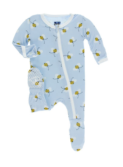 Print Zippered Footie in Pond Bees