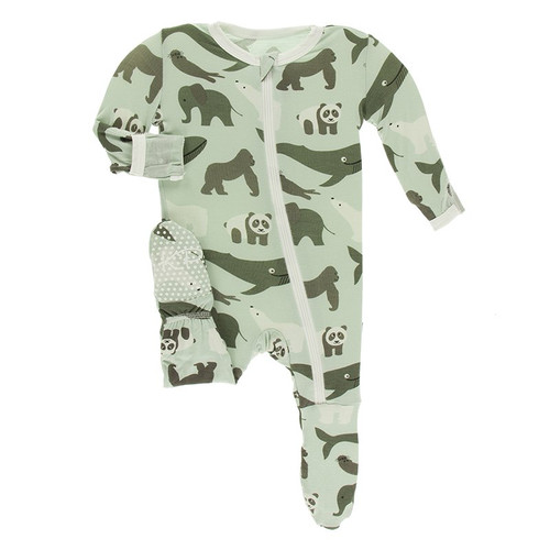 Print Footie with Zipper in Aloe Endangered Animals