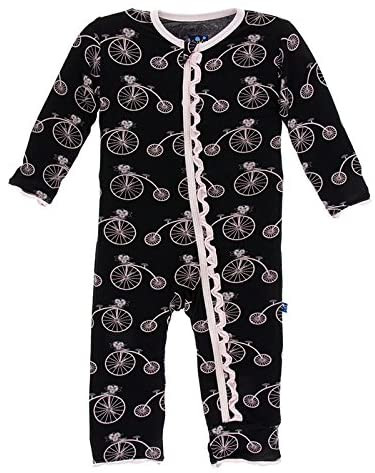 Print Muffin Ruffle Coverall with Zipper in Girl in Midnight Bikes
