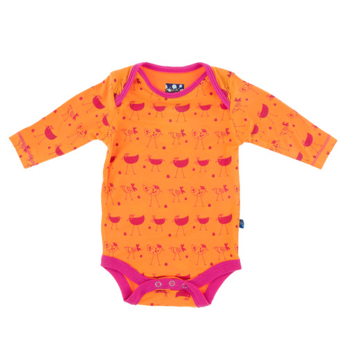 Print Long Sleeve One Piece in Apricot Chickens