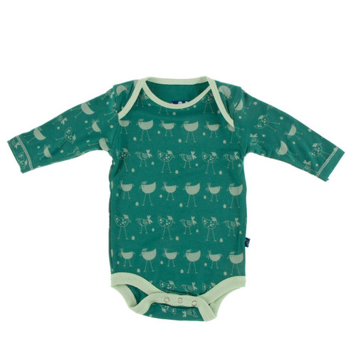 Print Long Sleeve One Piece in Ivy Chickens