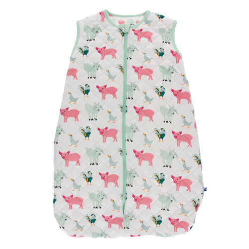 Print Quilted Sleeping Bag in Natural Farm Animals/Natural Apples