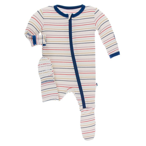 Print Footie with Zipper in Everyday Heroes Multi Stripe