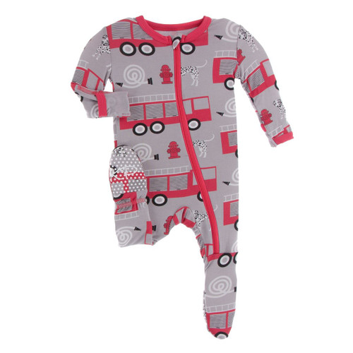 Print Footie with Zipper in Feather Firefighter
