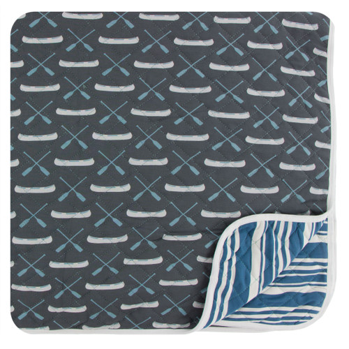Print Quilted Toddler Blanket in Stone Paddles and Canoe/Fishing Stripe