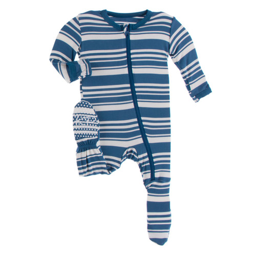 Print Footie with Zipper in Fishing Stripe