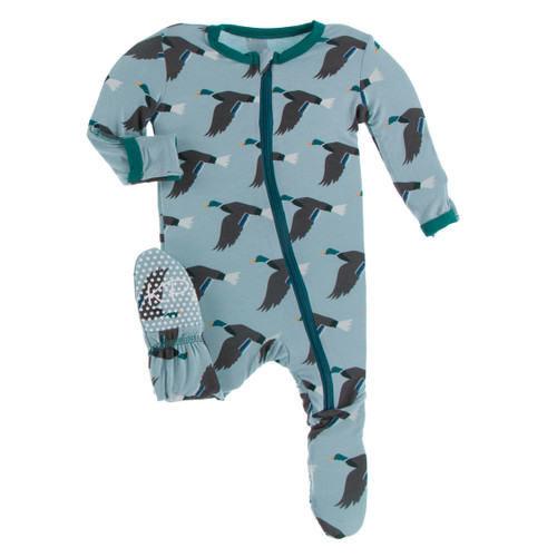 Print Footie with Zipper in Jade Mallard Duck