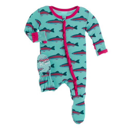 Classic Ruffle Footie with Zipper in Glass Rainbow Trout