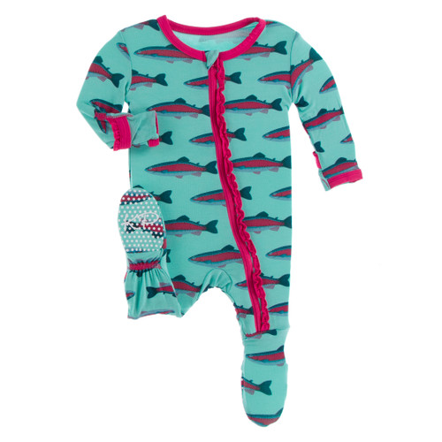 Muffin Ruffle Footie with Zipper in Glass Rainbow Trout