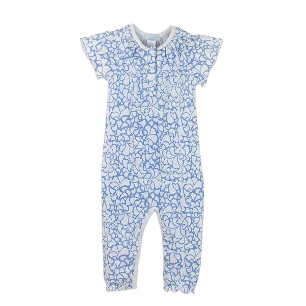 Angel Sleeve Romper in Big Floral in Indigo