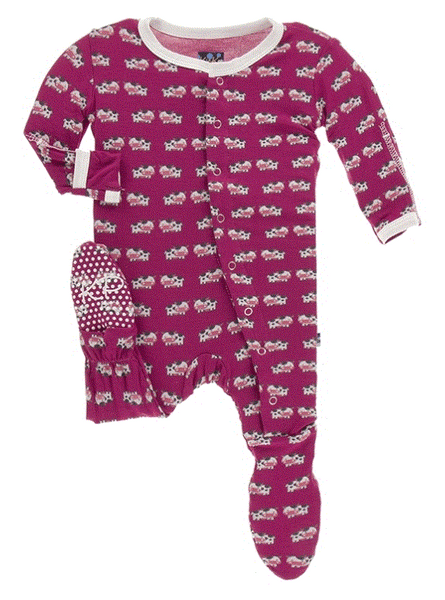 Print Footie with Snaps in Berry Cow