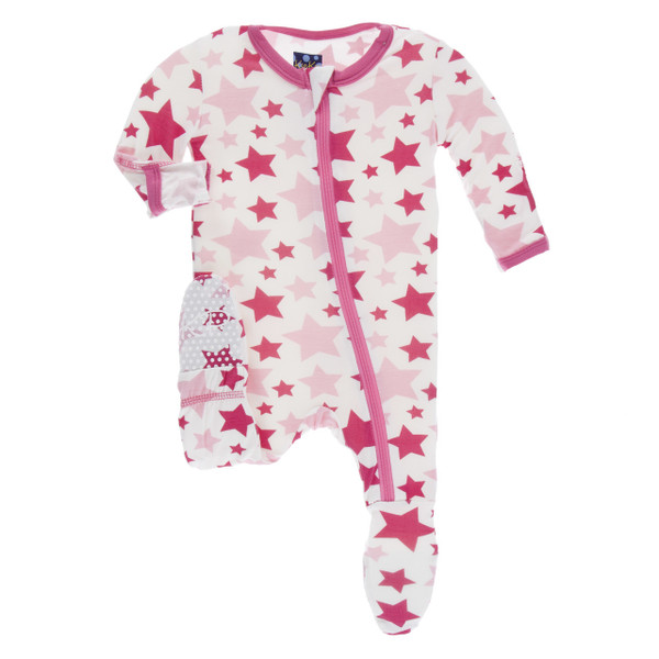 Print Zippered Footie in Flamingo Star