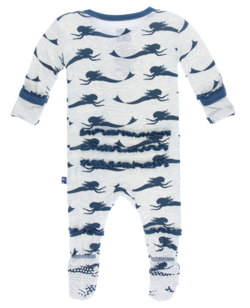 Classic Ruffle Zippered Footie in Natural Mermaid 