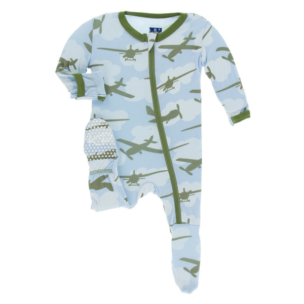 Print Zippered Footie in Pond Airplanes