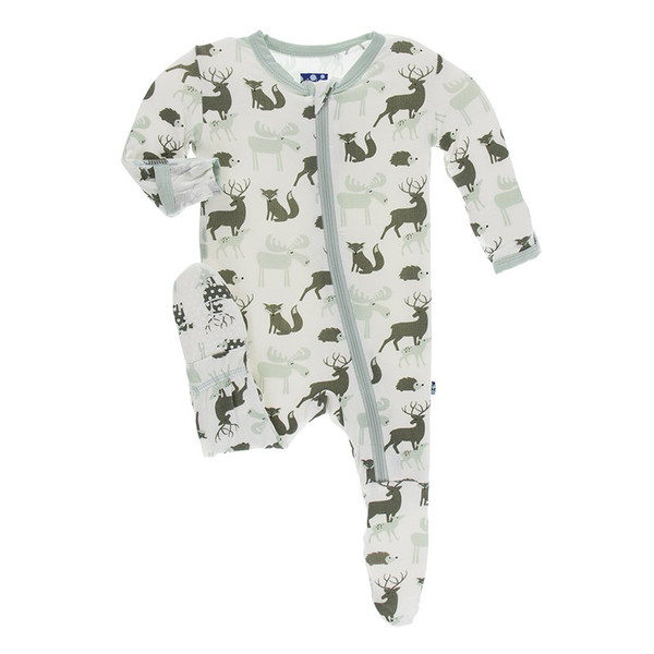 Print Footie with Zipper in Natural Forest Animals