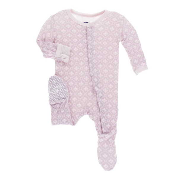 Print Footie with Snaps in Fleur de Lis