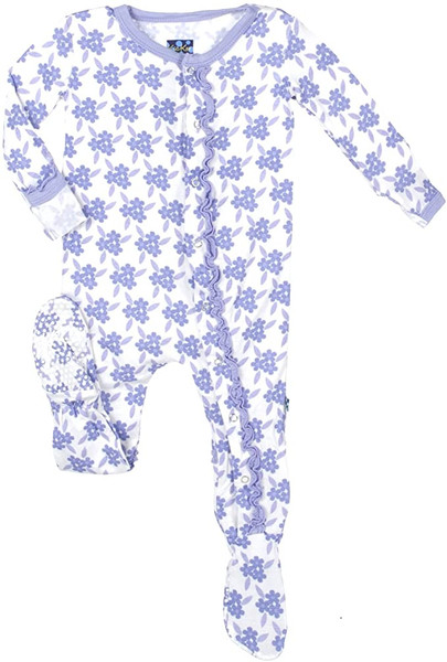 Print Ruffle Footie with Snaps in Forget Me Not Floral