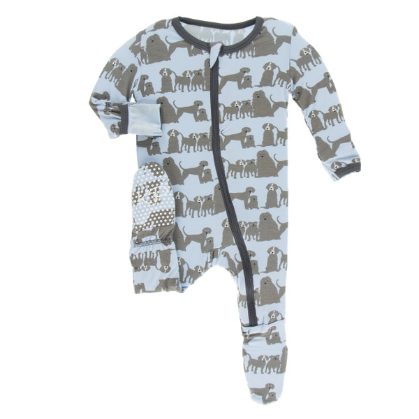 Print Footie with Zipper in London Dogs