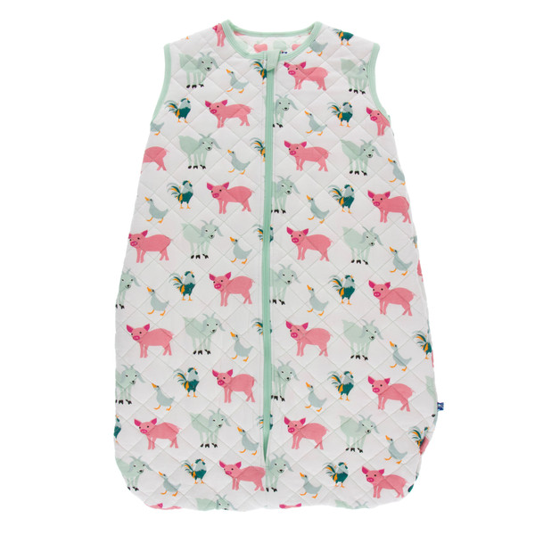 Print Quilted Sleeping Bag in Natural Farm Animals/Natural Apples