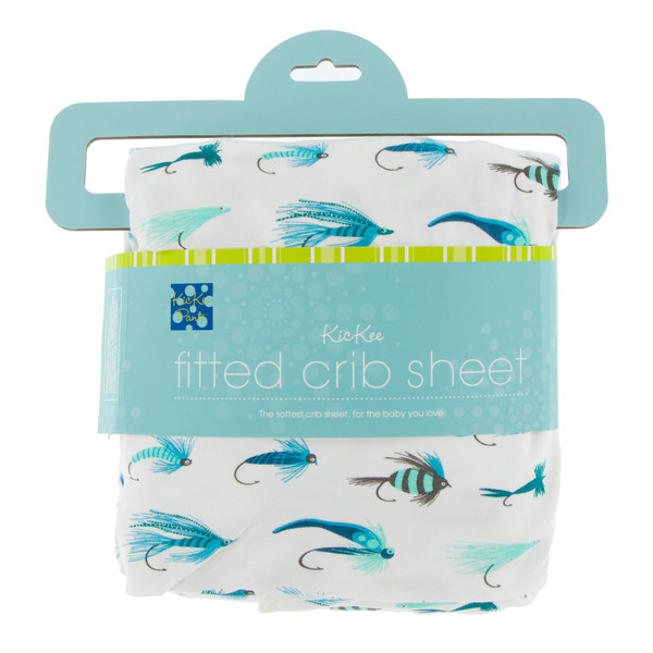 Print Fitted Crib Sheet in Natural Fishing Flies