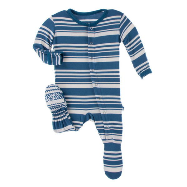 Print Footie with Snaps in Fishing Stripe