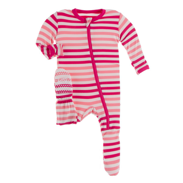 Print Footie with Zipper in Forest Fruit Stripe