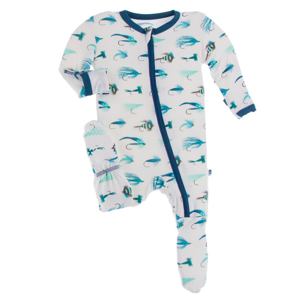 Print Footie with Zipper in Natural Fishing Flies