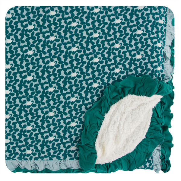 Print Sherpa-Lined Double Ruffle Toddler Blanket in Jade Running Buffalo Clover